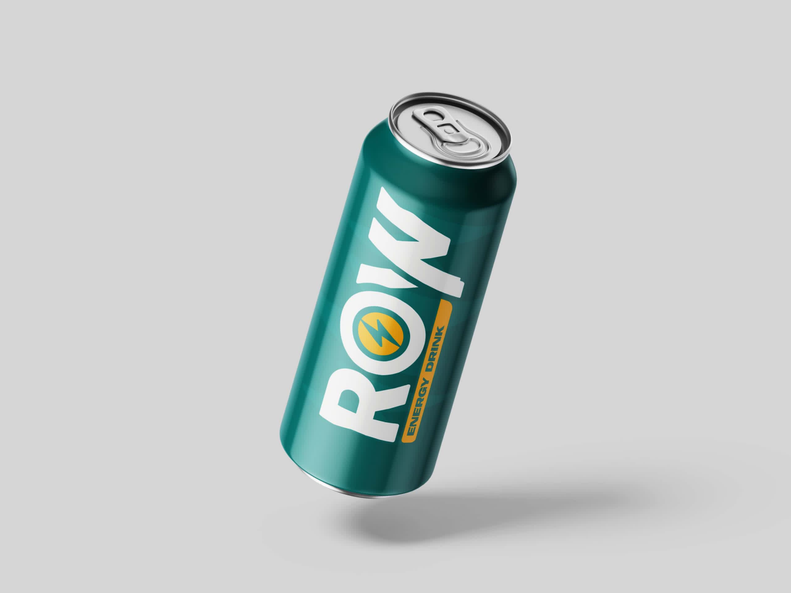 A red can of Yardie and a teal can of Row energy drink.