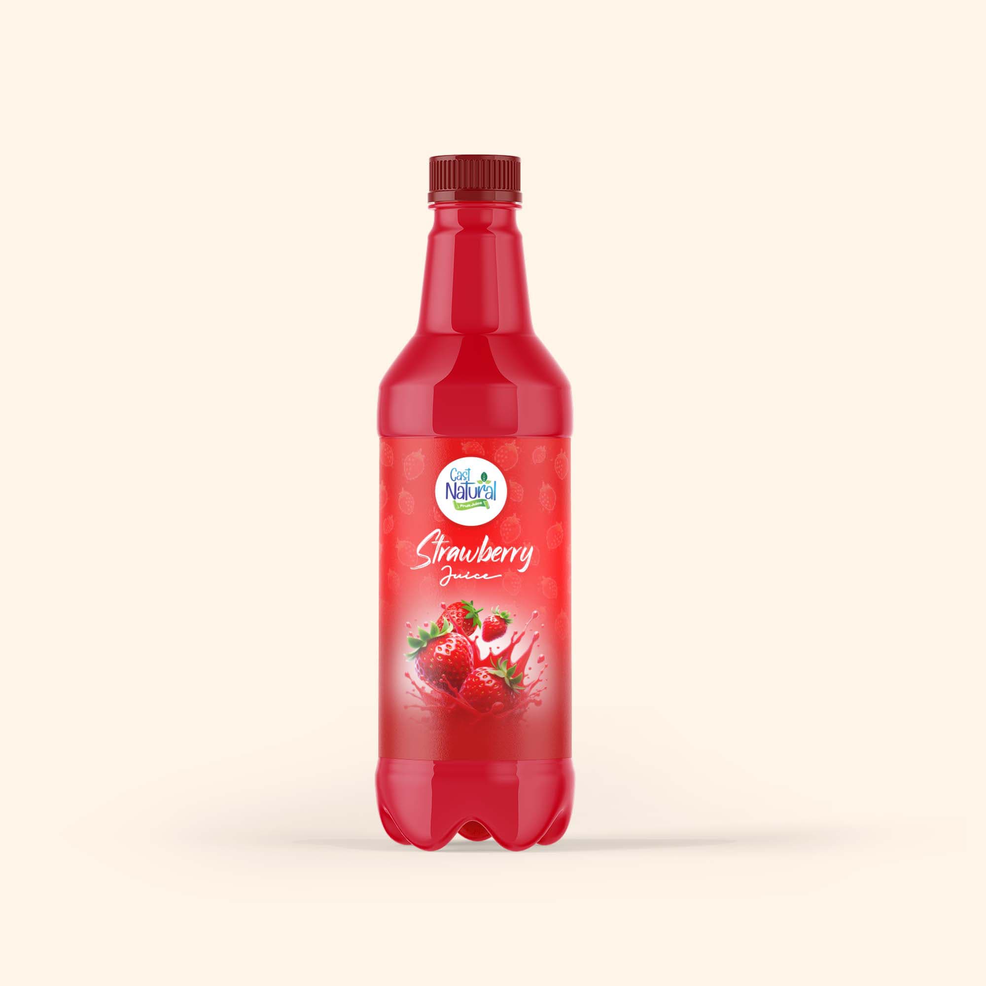 A bottle of strawberry juice.