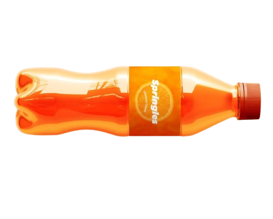A bottle of Springles orange soda.